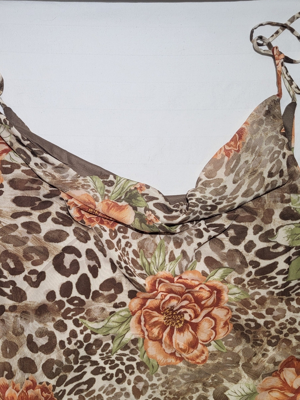 Persaya Brown Leopard Print Mini Dress with Orange Floral Accents